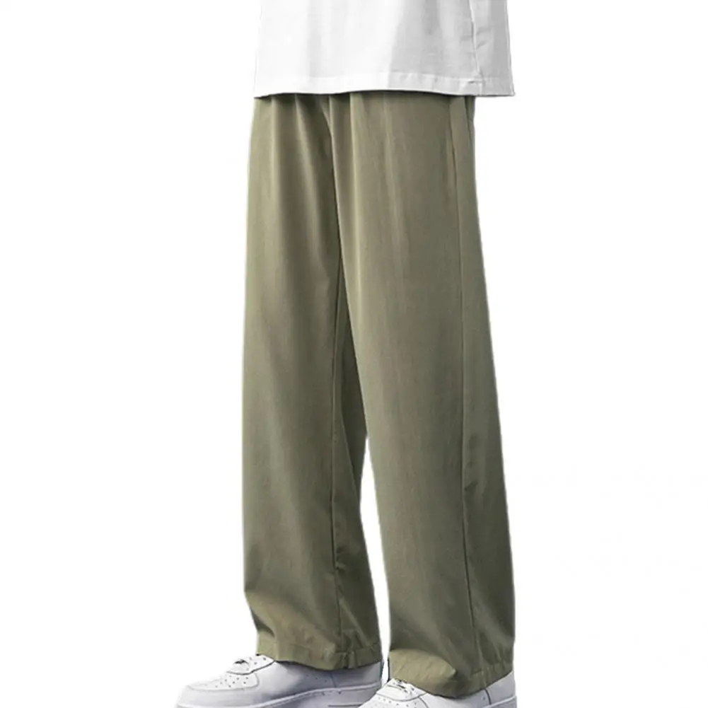 

Quick Drying Trendy Solid Color Ankle-length Men Pants Soft Summer Trousers Wide Leg for Daily Wear