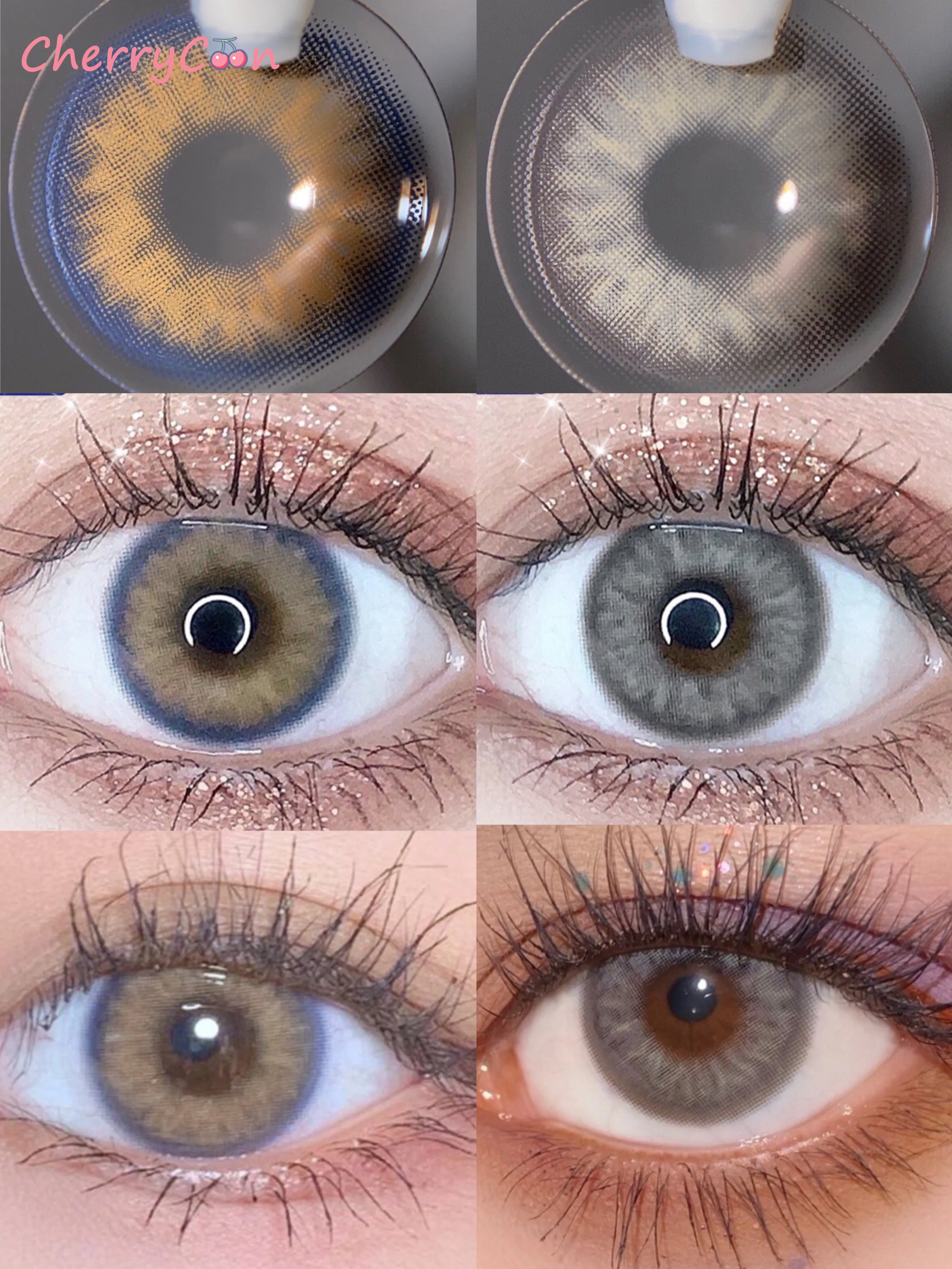 

CherryCon diamond gray Contact Lenses Colored yearly Soft for Eyes small beautiful pupil Contact Lens Myopia degrees 2pcs/Pair