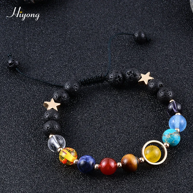 Planet bracelet HIYONY 7 Чакра браслет мужской черный матовый Лава Исцеление баланс бусины рейки Будда молитва браслет для йоги из натуральных камней для женщин - Окраска металла: Planet bracelet