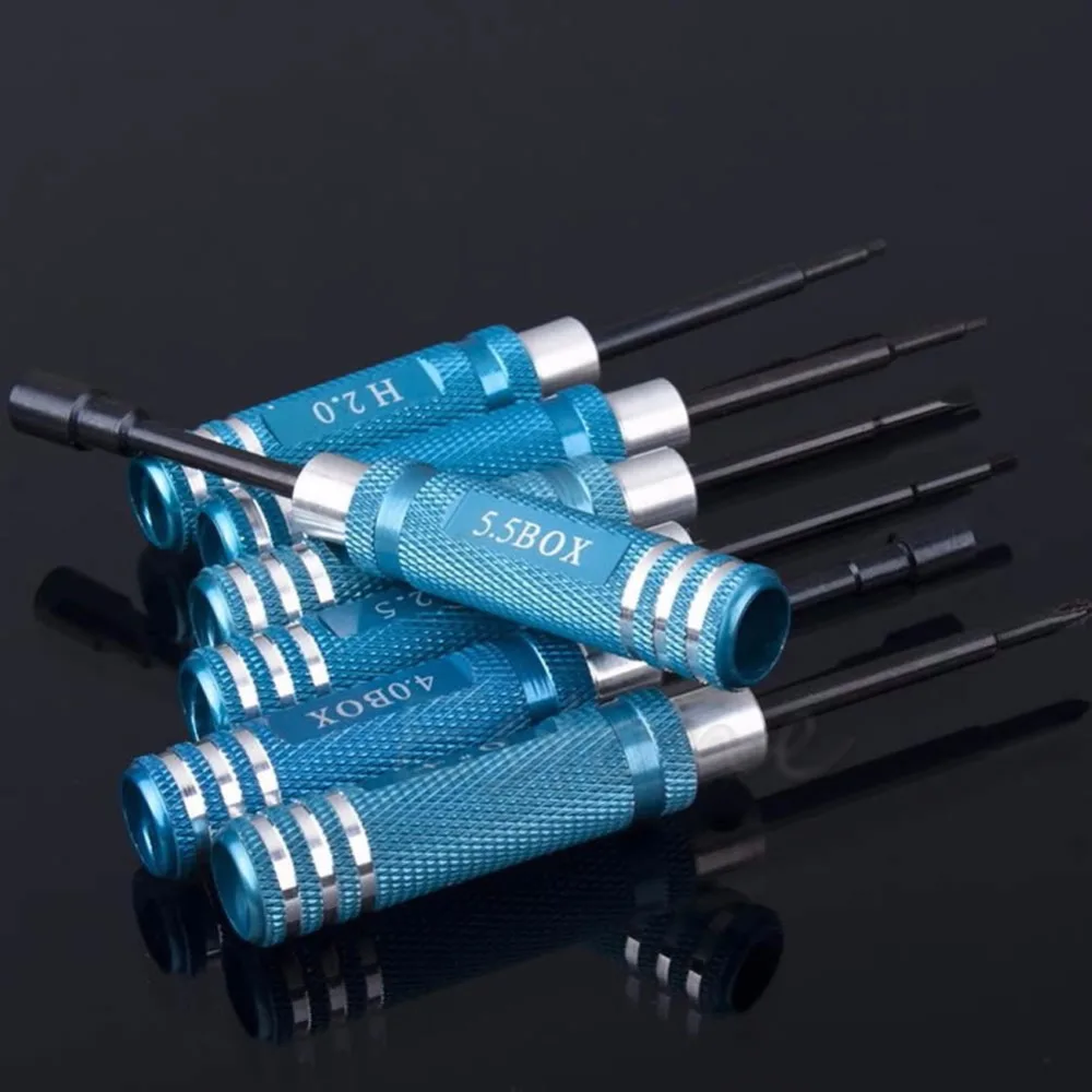 

7PCS Hex Screw Driver Tool Kit For RC Helicopter Plane Transmitter Car Blue #RW1209