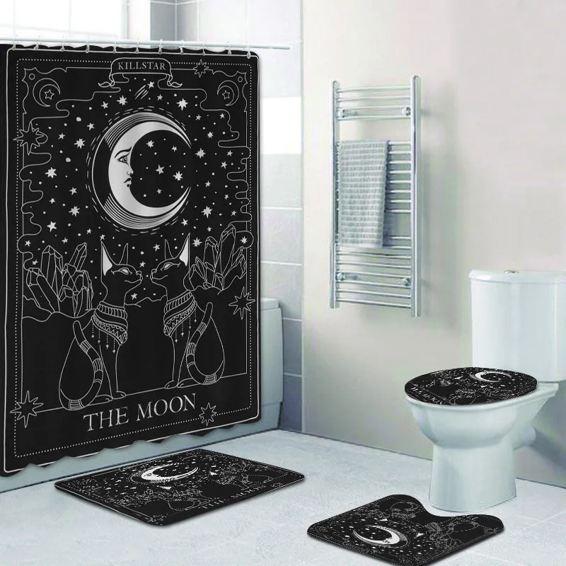 Шикарная черная Золотая Луна Таро карточка дизайн занавеска для душа и ковер в