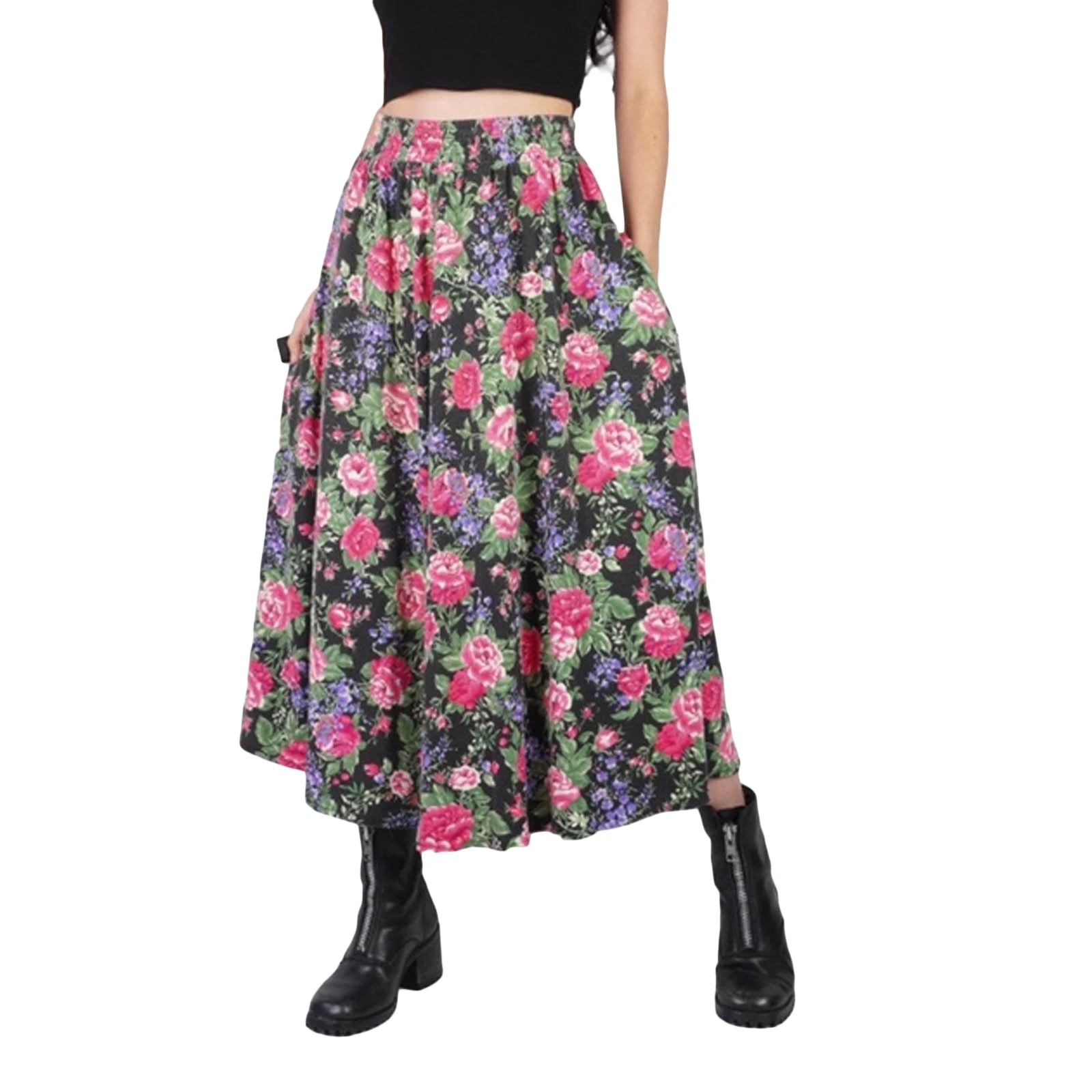 

Women Floral Print Long Skirts Ladies High Waist Bohemian Style Skirts for Beach/ Vacation