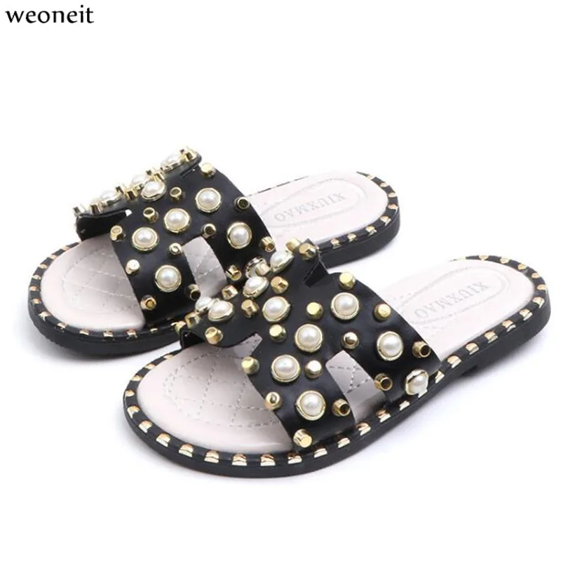 Weoneit/летние детские тапочки для девочек модные открытые сандалии принцессы с