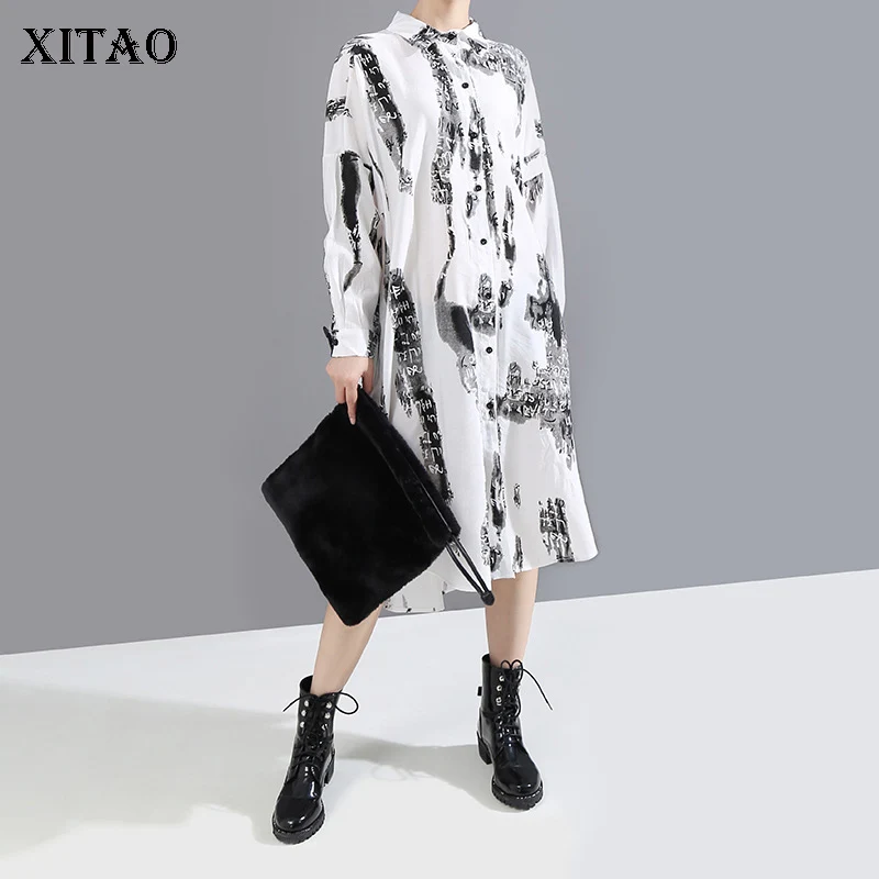 XITAO корейский стиль винтажное платье для женщин модный принт женская одежда