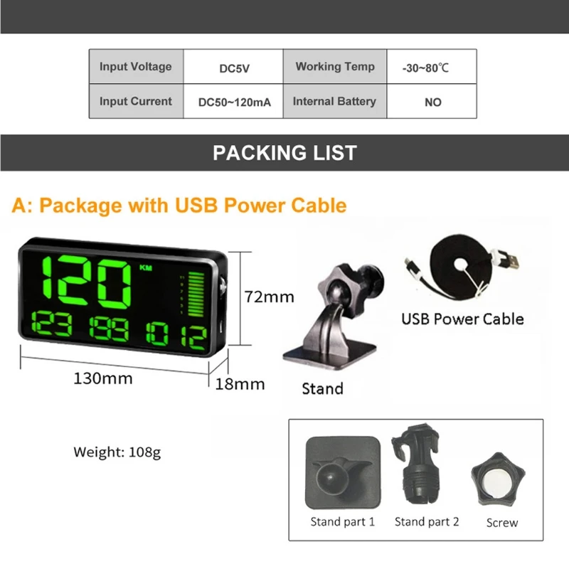 Автомобильный HUD-дисплей C90 измеритель скорости с GPS км/ч миль/ч для автомобиля