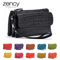 zency 100 genuine leather women standard wallet practical mobile phone bags ladies clutch bag long purse credit card holders