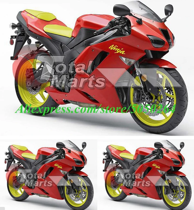 

4Gifts New ABS bike Fairings Kit Fit for kawasaki Ninja ZX6R 636 2007 2008 07 08 6R ZX-6R Bodywork set Red Yellow