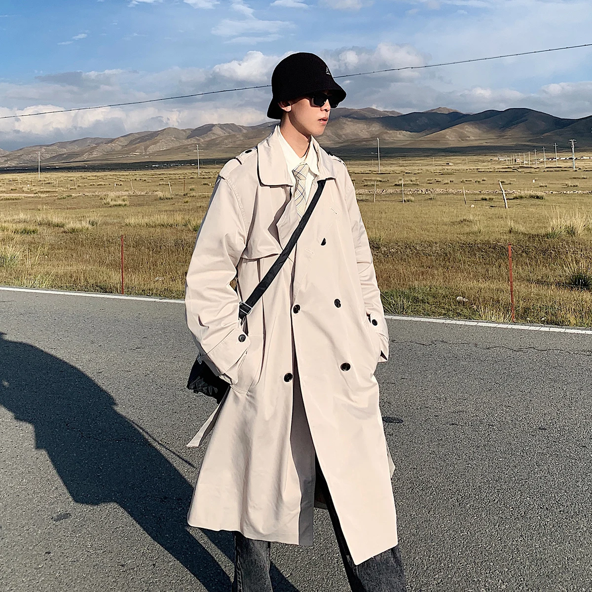 Тренчкот мужской в японском стиле модное Свободное пальто повседневная