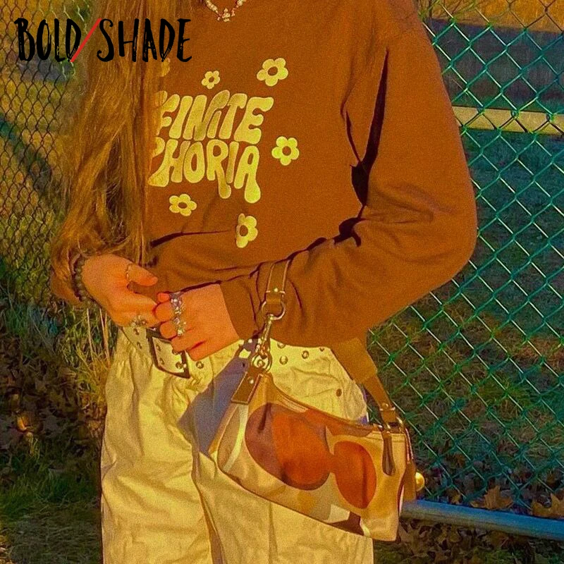 

Bold Shade 2000s Indie Aesthetic Sweatshirt Letter Floral Print Long Sleeve Hoodies Friends Streetwear Fashion Sweatshirt Fall