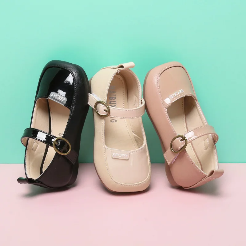 

Spring Autumn New Baby Girl Single Shoe Square Head Princess Leather Shoes Retro Granny Shallow Flats Shoes Solid Color