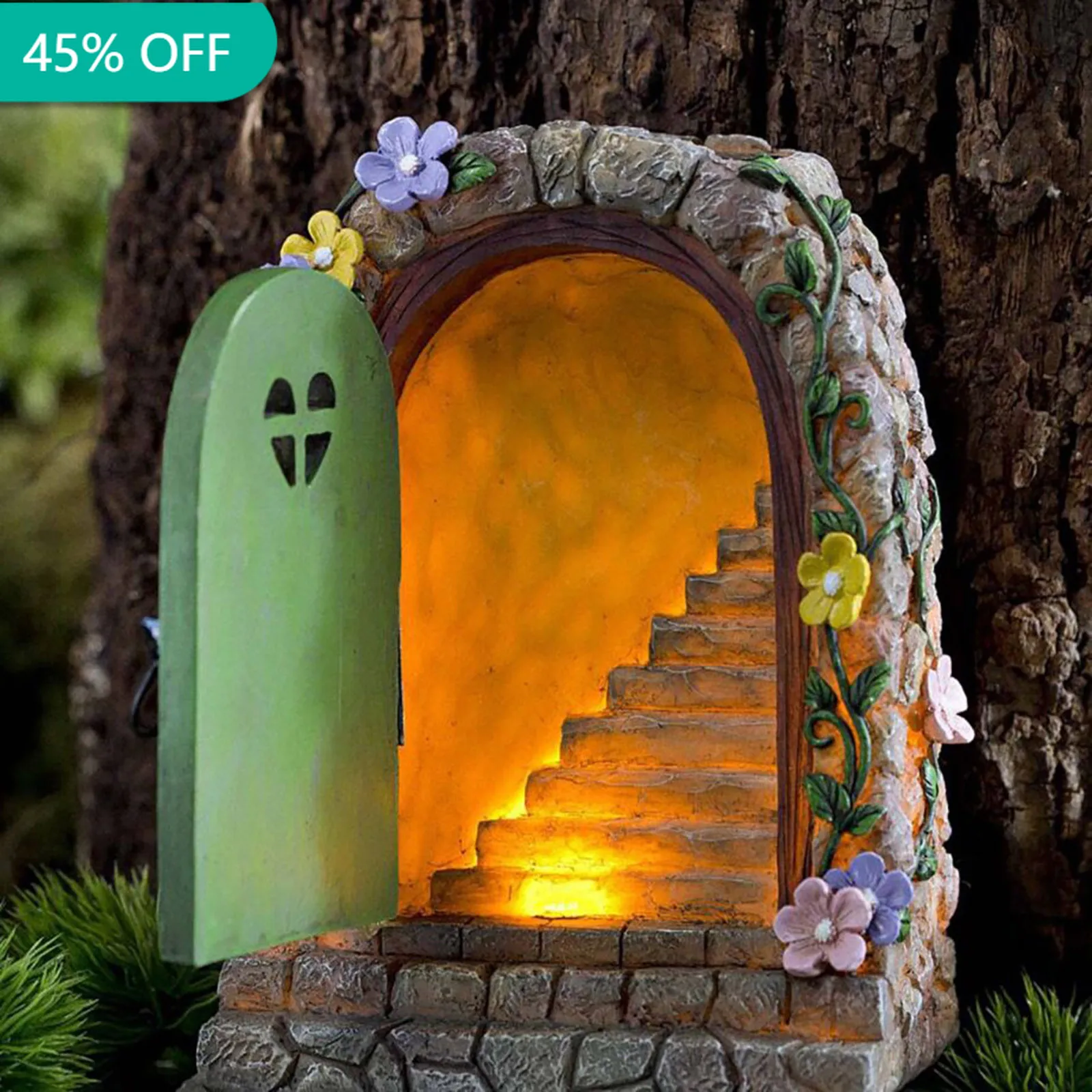 

Fairy Door Solar Light LED Elf Steps Stone Door Secret Magical Fairy Garden Ornament Outdoor Figurine Decoration