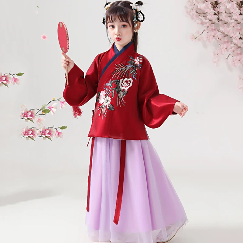 

2020 Традиционный китайский костюм для девочек в древнем стиле династии Тан, платье ханьфу, одежда для народных танцев, Сказочная детская сце...