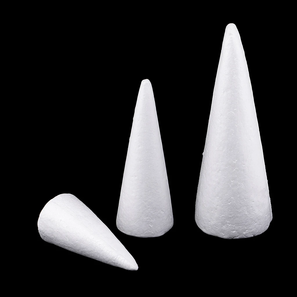 3x 14/18/24cm Cone Shape Styrofoam Foam for Handmade Modelling Kid