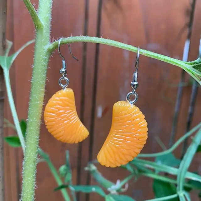 

Juicy Orange Segment Earrings, Miniature Food, Unique Funky