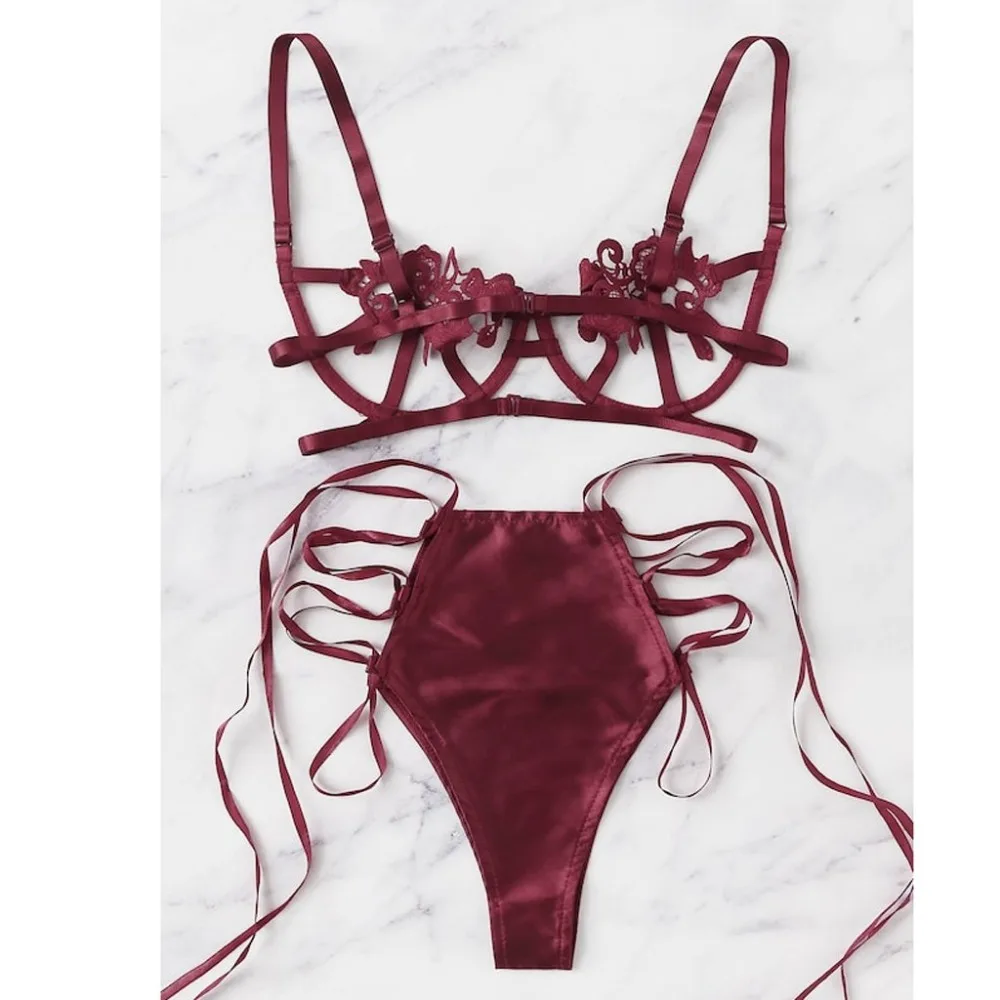 Эротическое белье, сексуальное белье в стиле babydoll, женское кружевное белье с цветами, Lenceria Mujer, бюстгальтер с дырочками, трусы, Сексуальное нижнее Белье для сна