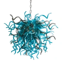 hand blown glass crystal chandelier sea blue w80xh70cm led art pendant light indoor lustre hotel hallparlor decoration