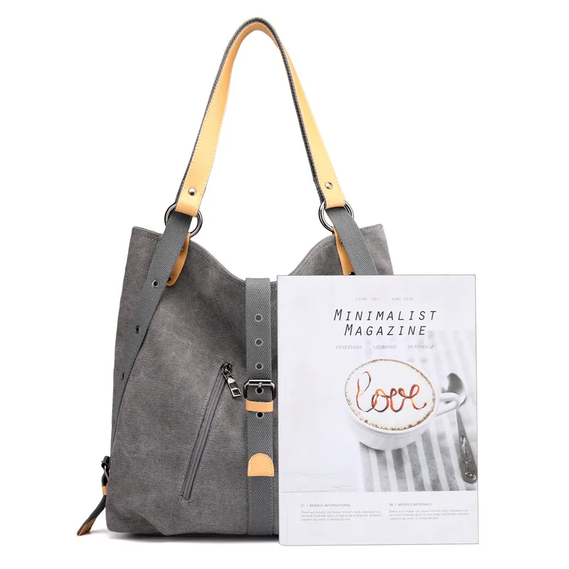 

RUWB Women Multifunctional Bagpack Leisure Women's Handbag Large Capacity Canvas Tote Bags Female Street Shopping Shoulder Bag