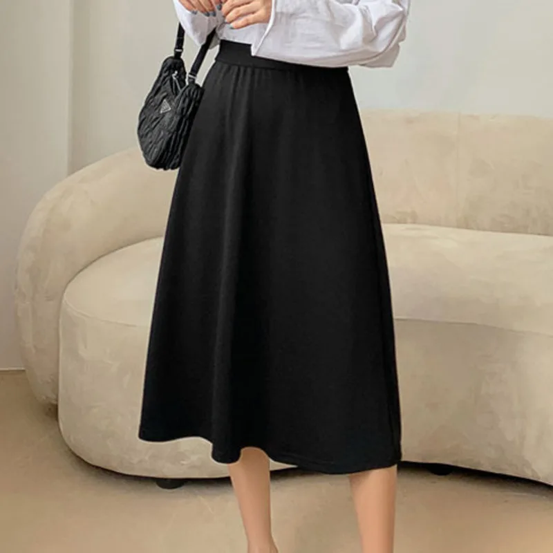 

Женская хлопковая трапециевидная юбка выше колена, черная юбка средней длины с завышенной талией, одежда для работы, для весны и осени
