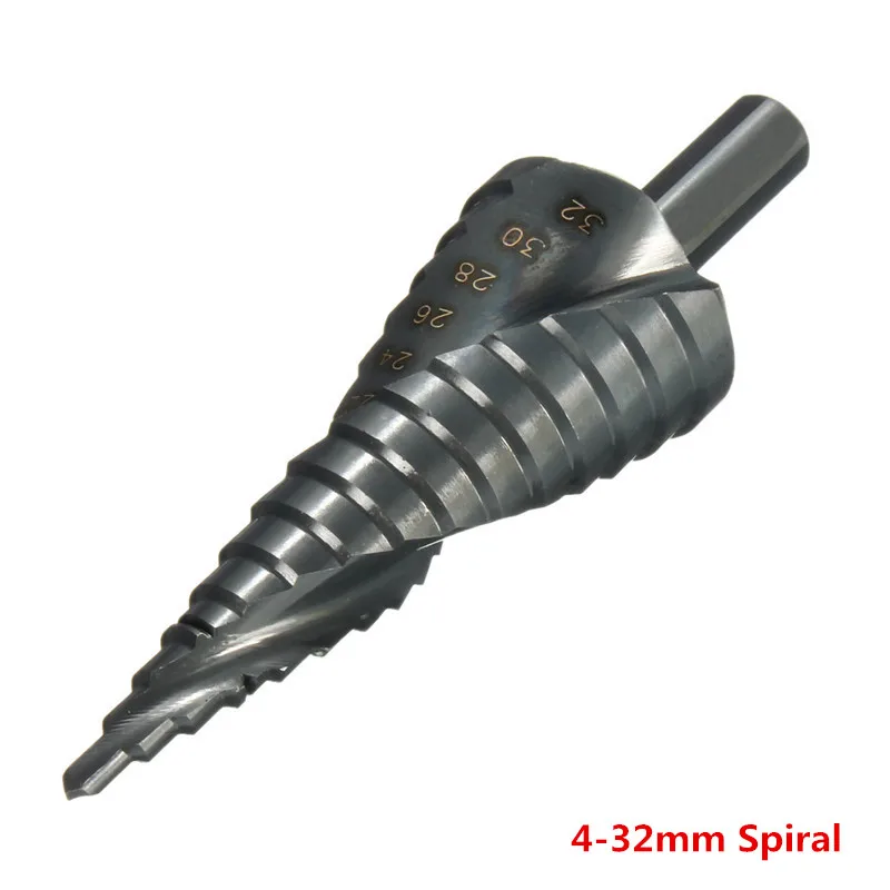 4-32mm Spiral Многоразмерные HSS Стальные титановые ступенчатые сверла 4-12/4-20/4-32 мм ступенчатые конусные режущие инструменты сталь Деревообработка Дерево Металл сверление - Цвет: 4-32mm Spiral