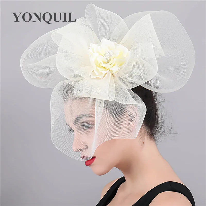 

Ladies Fashion Women Mesh Flower Big Fascinator Hats Wedding Kenducky Derby Ascot Chapeau Bridal Tulle Occasion Headpiece