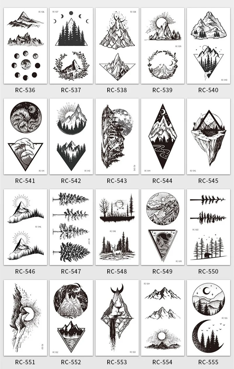 Водостойкие Временные татуировки-наклейки луна холм лес звезды черные маленькие