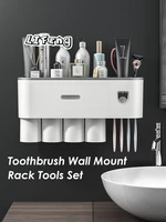 toothbrush holder bathroom accessories organizer set automatic toothpaste dispenser holder toothbrush wall mount rack tools set