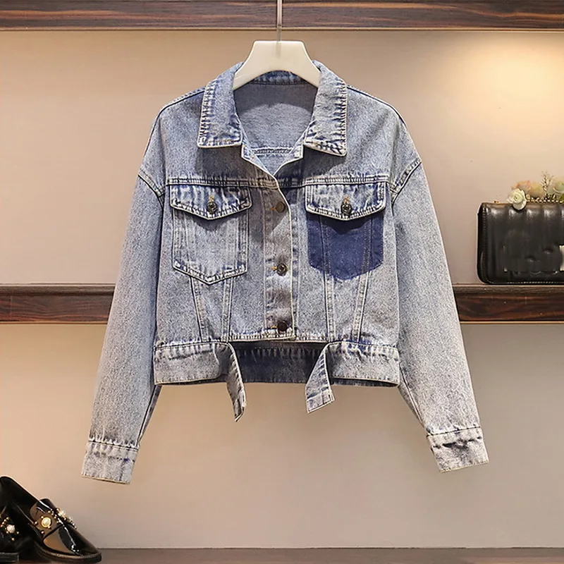 5XL Vintage Casual Female Oversized Crop Women's Denim Jacket Boyfriend Jeans Coat Autumn Long Sleeve Bomber Women | Женская одежда