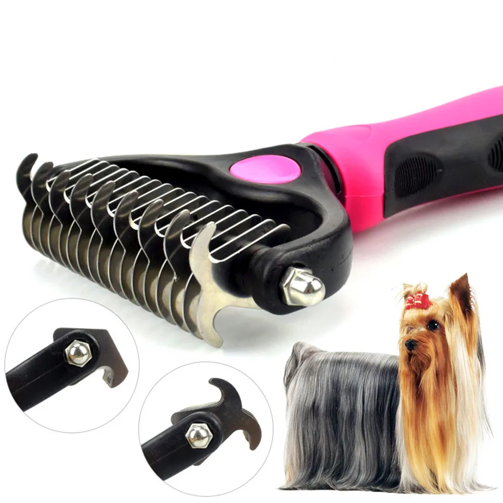 

Pet Grooming Tools 2 Sided Undercoat Rake for Cats & Dogs Safe Dematting Comb for Easy Mats & Tangles Removing Deshedding Brush