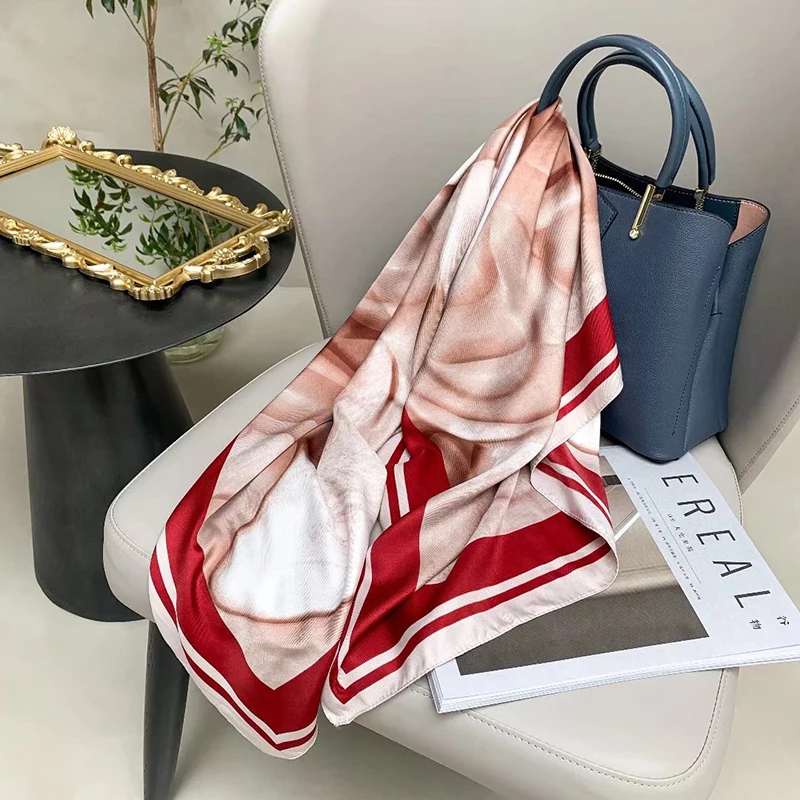 

2021 new spring women scarf quality shawl silk fashion scarf headscarf beach sunscreen bag headscarf scarf 90cm*90cm