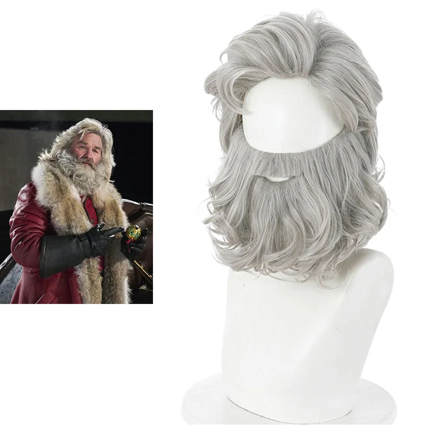 

The Christmas Chronicles 2 Cosplay Wig Santa Claus Silver Grey Heat Resistant Synthetic Hair Xms Halloween Party Props Accessori
