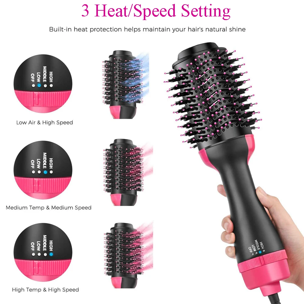 

3 in 1 Hair Dryer Combs Hot Air Brush Styler Volumizer Blower Ionic Hair Straightener Curler Comb Roller for All Hair Types