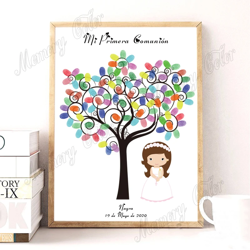 

Индивидуальное Имя, дата, персонализированное Первое Святое Причастие, гостевая книга с отпечатками пальцев "сделай сам", детское Причастие...