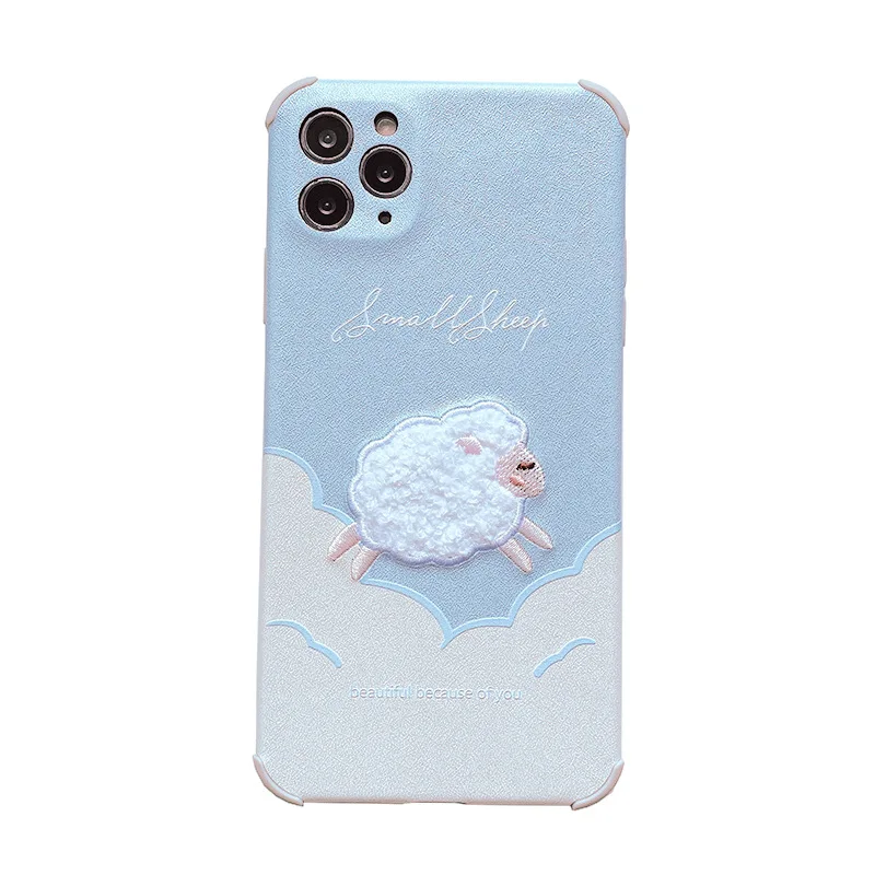 

Cute Cartoon Sheep Phone Case for IPhone 11 12 Pro Max Mini 6 6S X XR XS MAX 7 8 Plus SE 2020 Silk Print Embroidery Back Cover
