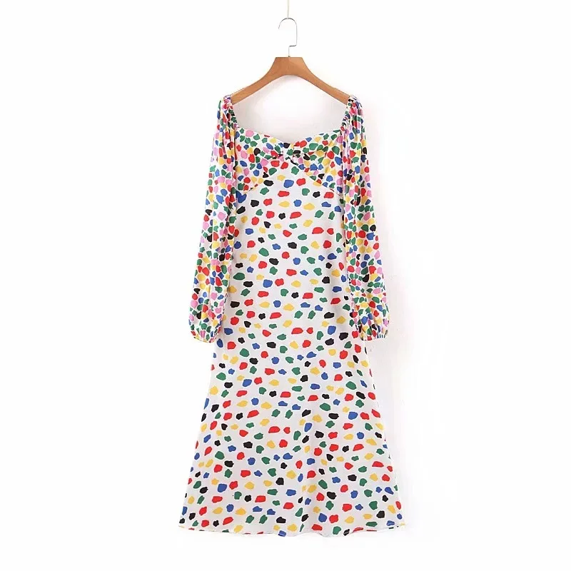 2019 осеннее Длинное Пышное Платье с квадратным воротником и цветочным принтом в