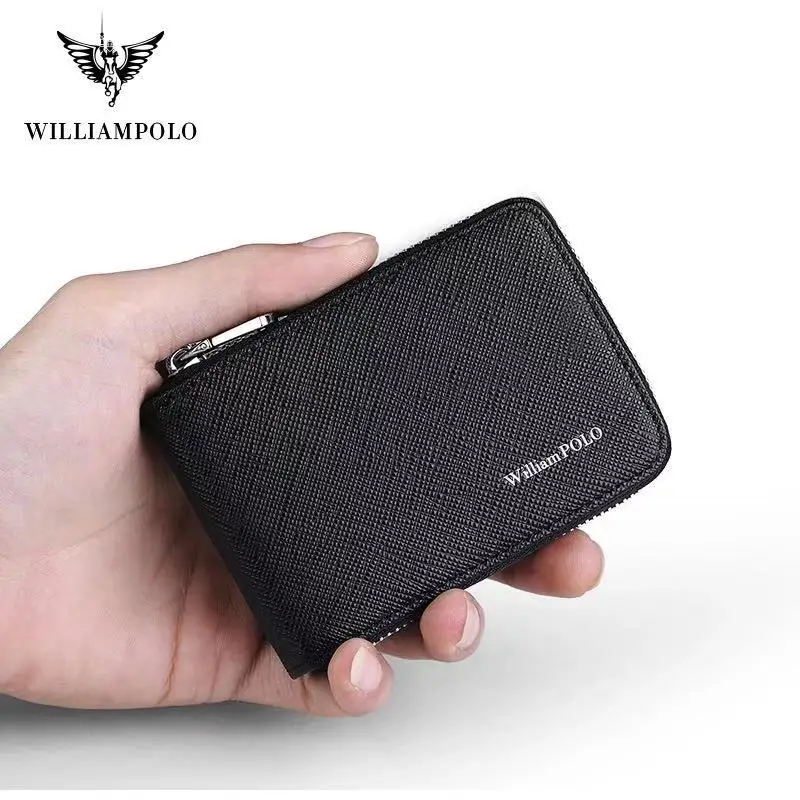 

WILLIAMPOLO кожаный держатель для карт мужской кошелек для кредитных карт из воловьей кожи кошелек на молнии PL185143