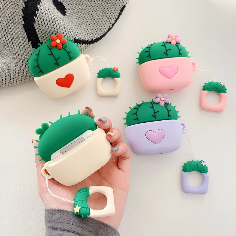3D силиконовый чехол для Airpods Pro Cute Love heart cactus Bluetooth наушников Airpod Чехол AirPods 1 2 3 Funda |