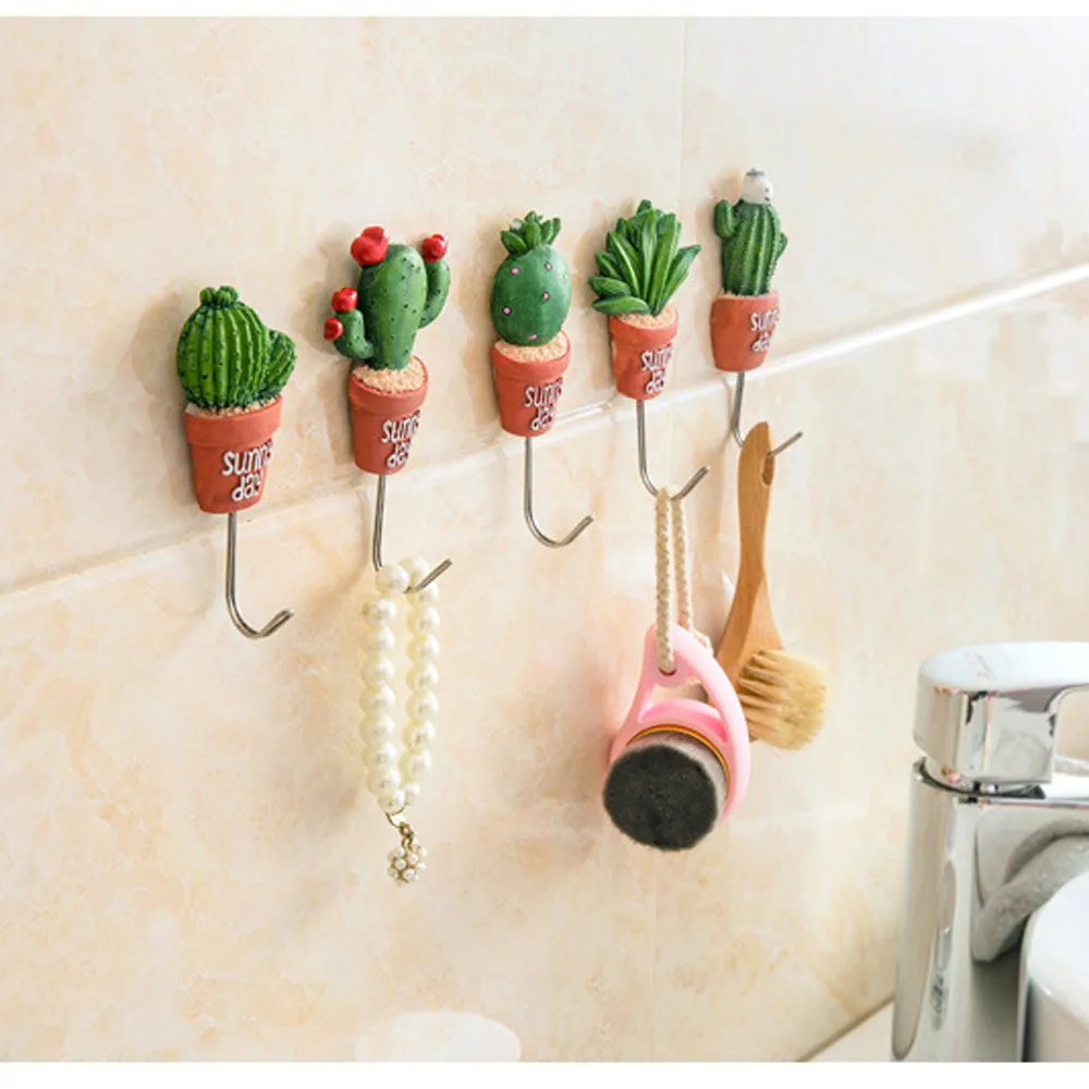 

Color succulents cabinet hook New cartoon Simulation Plants Pot Strong Self-Adhesive Wall Hook Hanger perchero crochet Drop Ship