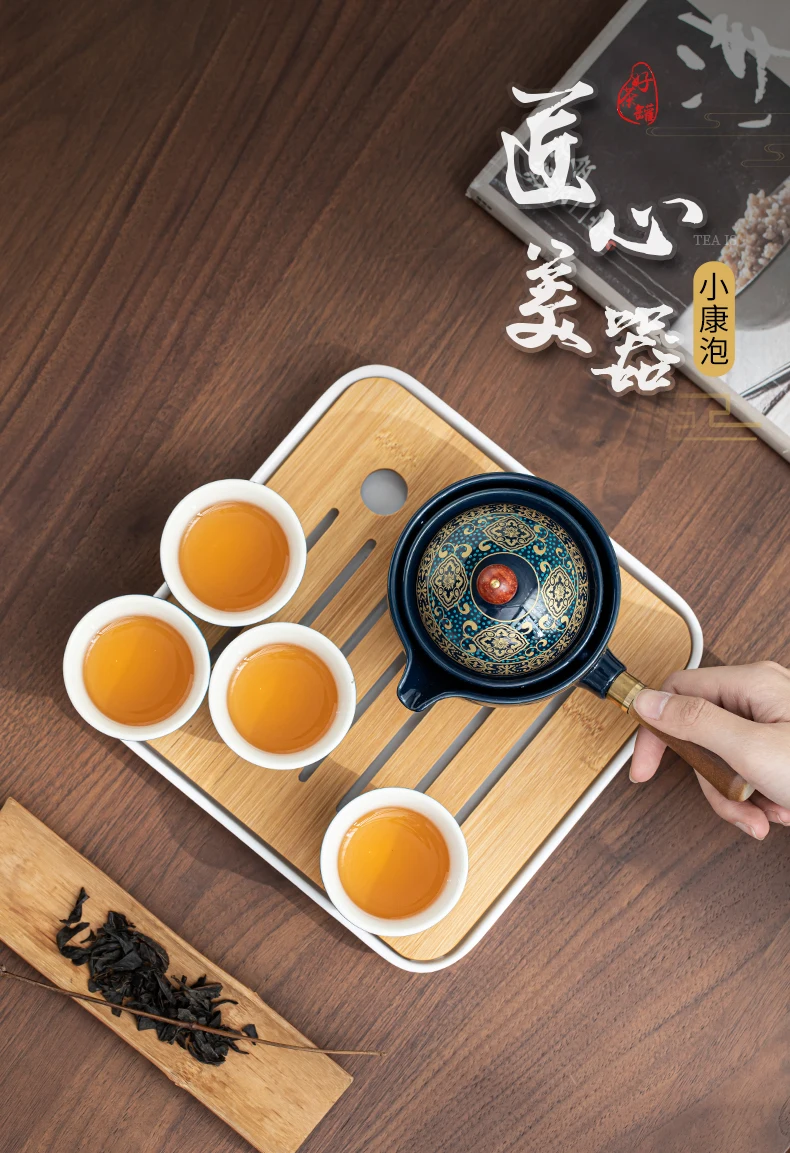 Portable Flower Exquisite Chinese Gongfu Kung Fu Tea Set Ceramic Teapot W/Wooden Handle Side-handle Pot Cup Teaware Dropshipping | Дом и сад
