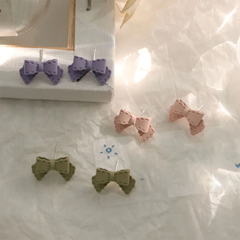 

Bow-knot Earrings Three-dimensional Pink Purple Green Sweet and Cute Girl Simple Daily Earrings Girl Gifts For Friends