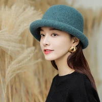women dome knitted bucket hat thickened warm autumn winter hats for women korean cashmere lady panama outdoor fisherman hats