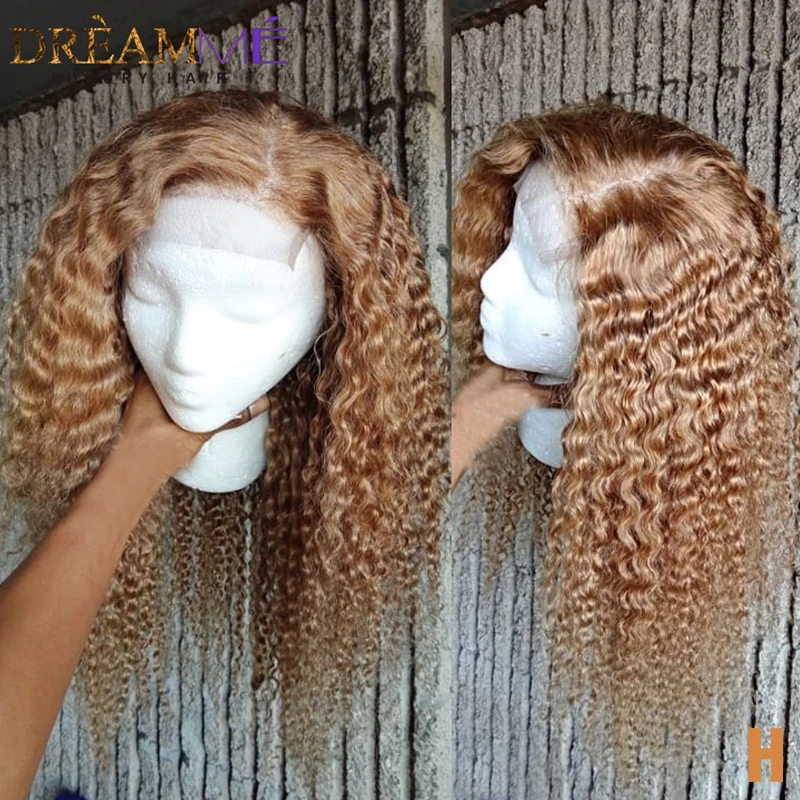 Медовый блонд короткий Завитый парик из натуральных волос 13X6 глубокая часть