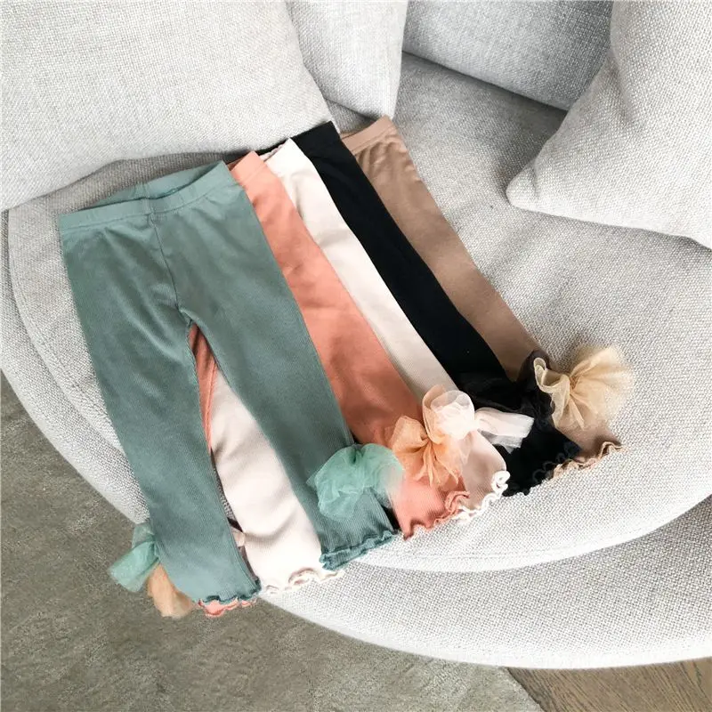 

2020 Autumn Winter Kids Girls Leggings Solid Bow Tie Children Trousers Baby Trousers Casual Pencil Pants Cute Toddler Leggings