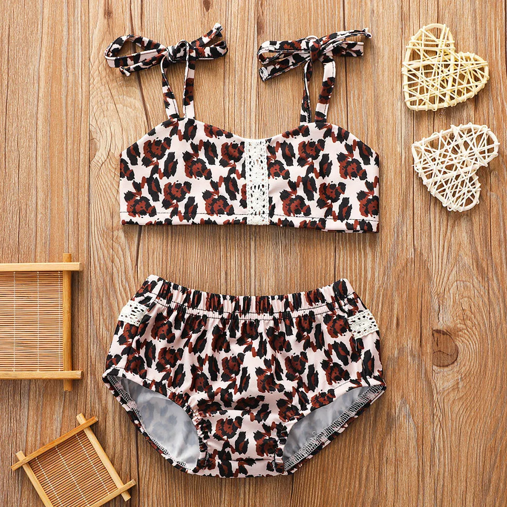 Детский комплект бикини с леопардовым принтом для девочек летний купальный