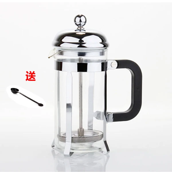 

French Press 600/1000ml Silver Household Hand Punch Coffee Press Heat-resistant Glass Tea Machine Send Beans Spoon
