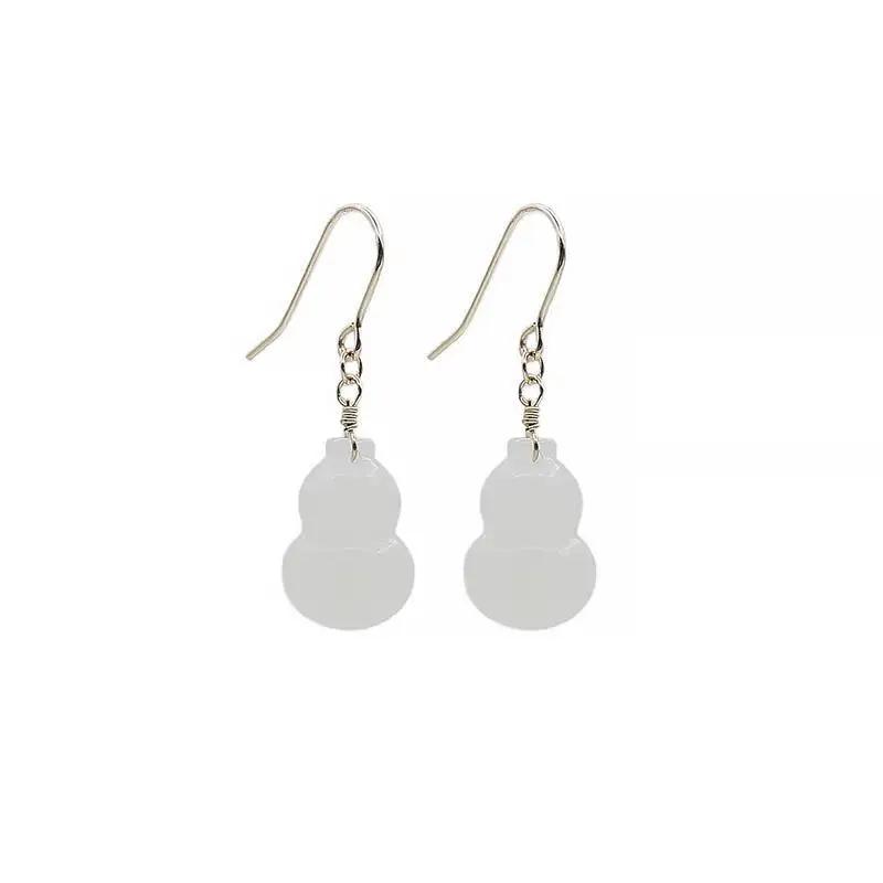 

[Yongfu] Natural Hetian Jade White Jade Gourd 925 Silver Earrings Trendy Earrings Exorcising and Fortune Drawing Earrings Ear Ho