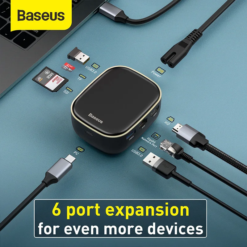 

Baseus USB C HUB to Multi 4KHD USB 3.0 RJ45 TF SD Carder Reader PD 60W Adapter For MacBook Pro Air Dock Type C HUB USB Splitter