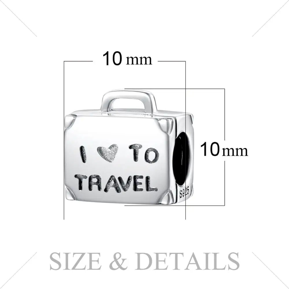 

JewelryPalace Airplane Travel Luggage Beads 925 Sterling Silver Beads Charms Silver 925 Original for Bracelets Jewelry Making