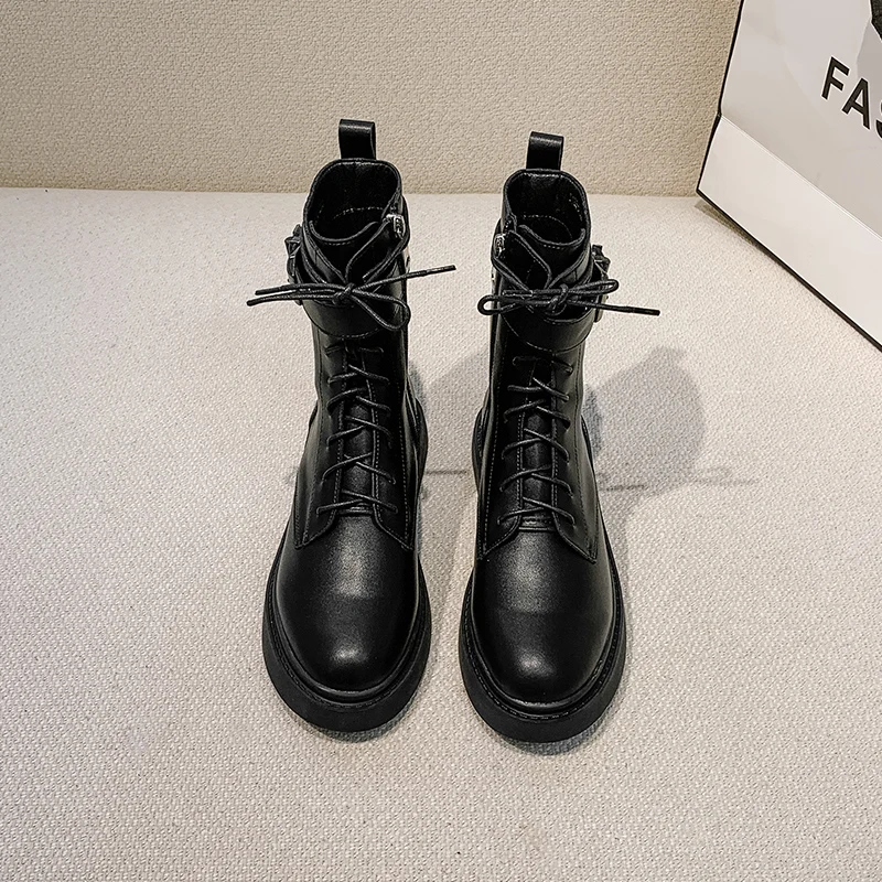 Boots for Girls Autumn Winter British Martin Boots 2021 New Thick Heel Thick Soled Locomotive Black Boots