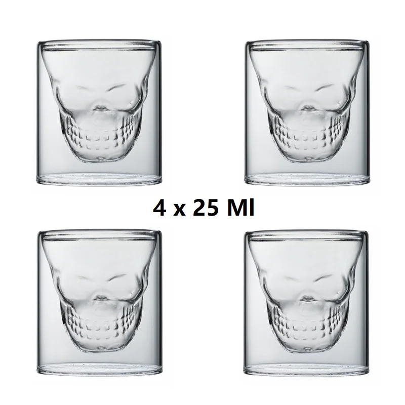Бесплатная доставка 4 шт./компл. кружка с двойным дном черепом стакан для виски