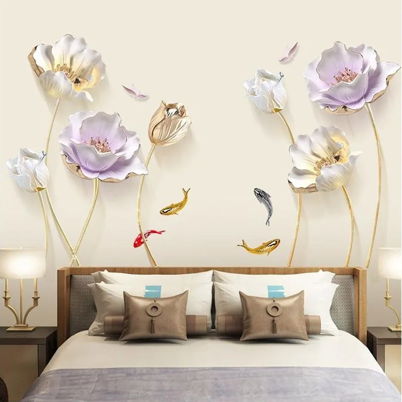 Большой китайский стиль цветок лилии розы настенные наклейки в виде лотоса